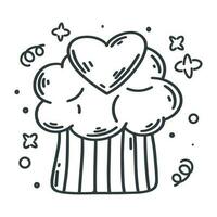 Cute cupcake with heart doodle style vector