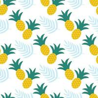 Pineapple and palm branch seamless pattern vector