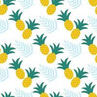 Pineapple and palm branch seamless pattern vector