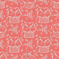 Berry cakes doodle style seamless pattern vector