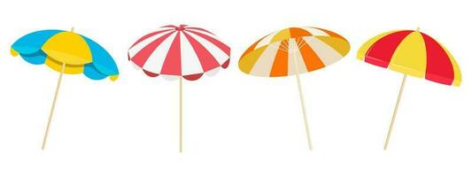 Set of colorful beach umbrellas isolated on white background. Summer icons, vector