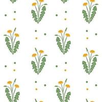 Seamless pattern, cute yellow dandelion flowers with stems. Print, floral background, textile, wallpaper, vector