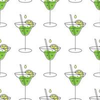Seamless pattern, refreshing fruit cocktails on a white background. Drinks background, textile vector