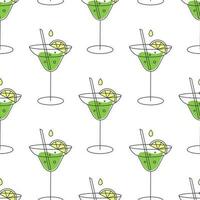 Seamless pattern, refreshing fruit cocktails on a white background. Drinks background, textile vector