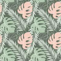 Seamless pattern with colored and contour tropical monstera leaves. Pastel colors. Print, background, textile, template, vector