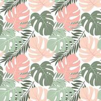 Seamless pattern with colored and contour tropical monstera leaves. Pastel colors. Print, background, textile, template, vector