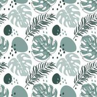 sin costura patrón, tropical monstera hojas en boho estilo y resumen formas imprimir, floral fondo, textil, fondo de pantalla, vector