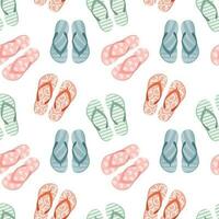 Seamless pattern with colorful flip flops, summer slippers on a white background. Pool shoes background, print, vector