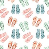 Seamless pattern with colorful flip flops, summer slippers on a white background. Pool shoes background, print, vector