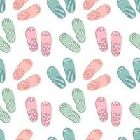 Seamless pattern with colorful flip flops, summer slippers on a white background. Pool shoes background, print, vector