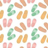 Seamless pattern with colorful flip flops, summer slippers on a white background. Pool shoes background, print, vector