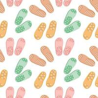 Seamless pattern with colorful flip flops, summer slippers on a white background. Pool shoes background, print, vector