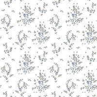 Seamless pattern, small flowers and scattered leaves. Floral rustic background, print, textile, wallpaper, vector