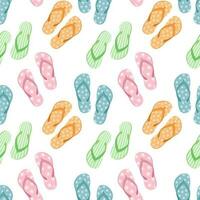 Seamless pattern with colorful flip flops, summer slippers on a white background. Pool shoes background, print, vector