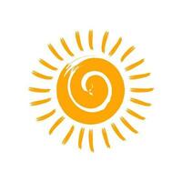 Hand drawn cute sun in doodle style. Grunge brush sun icon isolated on white background. Vector