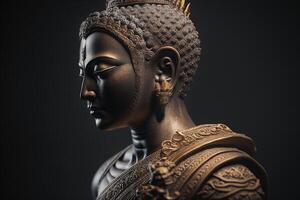 A thai buddha statue sits and meditating at buddhist temple. Ancient thailand buddha face. Background for vesak festival celebration. Vesak day concept. Vesak celebration day greetings by photo