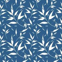 vector background seamless pattern of indigo blue leaves and orange flowers on white background.idea for a book cover design.gift wrapping paper or paper for product design.vector illustration.