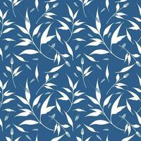 vector background seamless pattern of indigo blue leaves and orange flowers on white background.idea for a book cover design.gift wrapping paper or paper for product design.vector illustration.