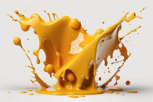 A delicious melting cheese splash in a realistic style. Hot cheese or cheddar splash. Tasty cheese liquid splash. Cheese sauce crown splash. For italian food, world cheese day, dessert by photo