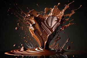 A delicious melting chocolate splash in a realistic style. Hot chocolate, cacao or coffee splash. Tasty chocolate liquid splash. Chocolate sauce crown splash. For chocolate day dessert by photo