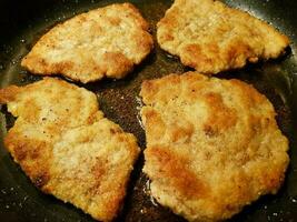 breaded wiener schnitzel with side dishes photo