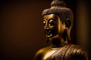 A thai buddha statue sits and meditating at buddhist temple. Ancient thailand buddha face. Background for vesak festival celebration. Vesak day concept. Vesak celebration day greetings by photo