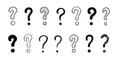 Doodle question sign mark set. Hand drawn sketch style ask sign, question mark. Isolated vector
