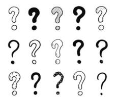 Doodle question sign mark set. Hand drawn sketch style ask sign, question mark. Isolated vector