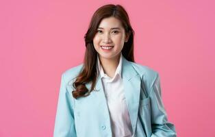 Asian businesswoman portrait on pink background photo