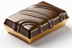Image of close up of a delicious melting chocolate bar isolated on white background. For chocolate festival, food, sweet dessert, valentine's day or chocolate day by photo