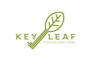 Simple Minimalist Fresh Green Key Leaf Tree Plant Logo Design vector