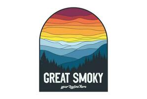 Vintage Retro American Great Smoky Pine Cedar Evergreen Larch Forest Fir Mountain National Park for Outdoor Adventure T Shirt Logo Illustration vector