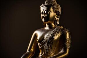 A thai buddha statue sits and meditating at buddhist temple. Ancient thailand buddha face. Background for vesak festival celebration. Vesak day concept. Vesak celebration day greetings by photo