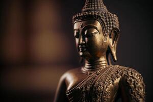 A thai buddha statue sits and meditating at buddhist temple. Ancient thailand buddha face. Background for vesak festival celebration. Vesak day concept. Vesak celebration day greetings by photo