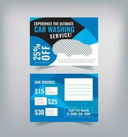 Car Wash Postcard Design Template, automobile Post Card. vector