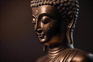 A thai buddha statue sits and meditating at buddhist temple. Ancient thailand buddha face. Background for vesak festival celebration. Vesak day concept. Vesak celebration day greetings by photo