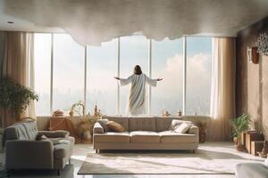 Ascension day of jesus christ or resurrection day of son of god. Good friday. Ascension day concept in living room by photo