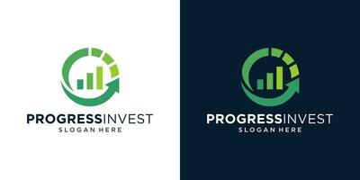 Circle progress logo design with financial logo creative arrow and diagram investment design graphic vector illustration. Symbol, icon, creative.