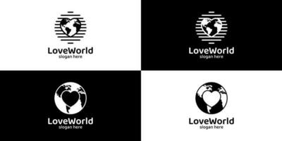 Collection of Love World logo design. globe world with heart love design graphic vector illustration. Symbol, icon, creative.