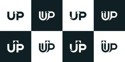 Collection of Startup logo design with Letter U and P with sign up arrow in word design graphic vector illustration. Symbol, icon, creative.