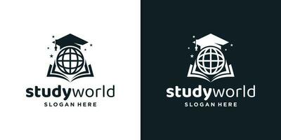 College, Graduation cap, Campus, Education logo design with world book graphic vector illustration. Symbol, icon, creative.