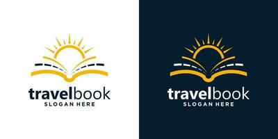 Open book logo design with street and sun logo design graphic vector illustration. Symbol , icon, creative.