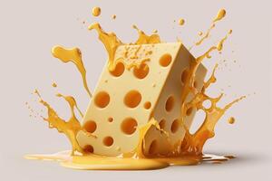 A delicious melting cheese splash in a realistic style. Hot cheese or cheddar splash. Tasty cheese liquid splash. Cheese sauce crown splash. For italian food, world cheese day, dessert by photo