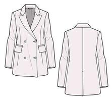 Double-Breasted Blazer Front and Back View Illustration Vector Template