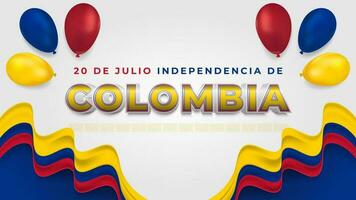 20de Julio Independencia de Colombia or Colombia independence day greeting with Realistic Wavy Flags, and, Balloons vector
