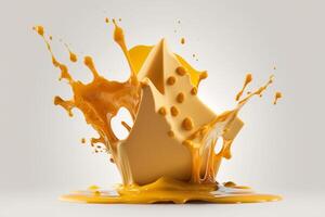 A delicious melting cheese splash in a realistic style. Hot cheese or cheddar splash. Tasty cheese liquid splash. Cheese sauce crown splash. For italian food, world cheese day, dessert by photo