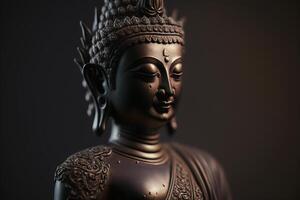 A thai buddha statue sits and meditating at buddhist temple. Ancient thailand buddha face. Background for vesak festival celebration. Vesak day concept. Vesak celebration day greetings by photo