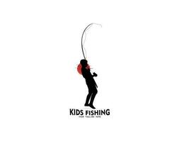 niños pescar logo silueta vector diseño