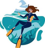 Woman underwater diver vector