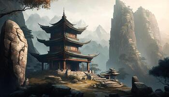 Serene beauty A Chinese temple nestled in the mountains photo